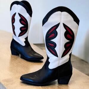 Chelsea & Violet Liam Boots Black Red Leather Size 6.5M Cowboy Western Cowgirl1